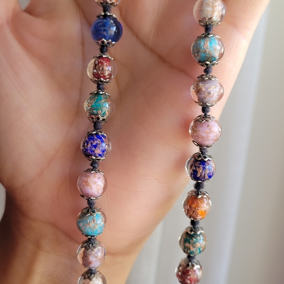 Vintage Murano Glass Multicolor Beaded Necklace Copper-Tone Lobster Clasp - Picture 9 of 9